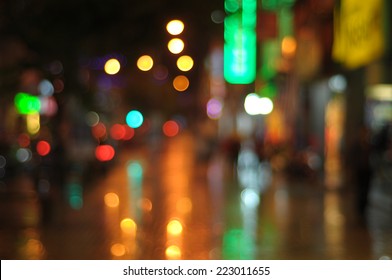 Blur Image Of Masjid India Street At Night With Bokeh