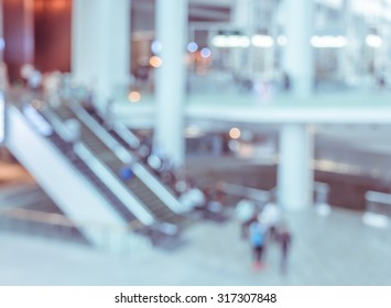 Blur Image Of Modern Building Lobby With Escalator. Business Concept