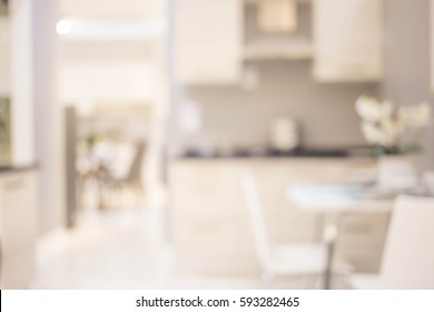 Blur Image Of Modern Kitchen Room Interior. 