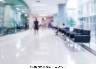 Blur Image Of People In Clinic Lobby Hall At Modern Hospital