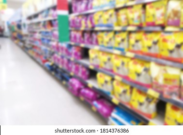 Blur Image Of Pet Food Aisle In Super Market