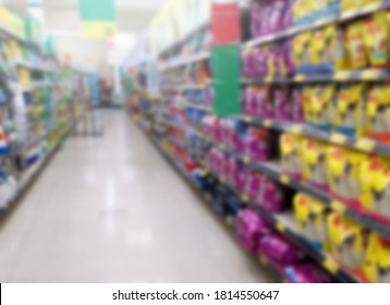 Blur Image Of Pet Food Aisle In Super Market