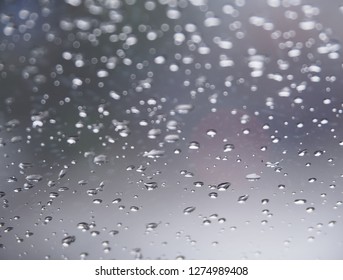 Blur image, raindrop  on window glasses surface with cloudy background . Natural Pattern of raindrops 