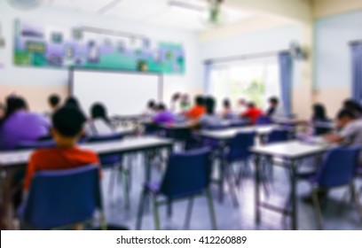 Blur Image Of Small Classroom , Use For Background.