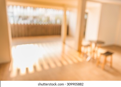 Blur Image Of Small White Waiting Room With Corridor Without People For Background Usage.