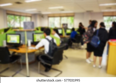 Blur Image Of  Students Use The Computer Lab To Learn.