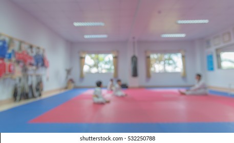 Blur Image Of Taekwondo Class With Teacher And Student For Background .