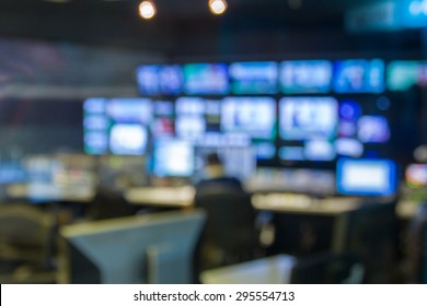 blur image, television studio live news broadcast.