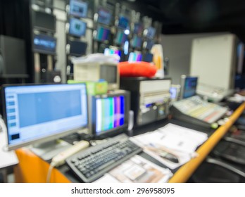 Blur Image, Television Studio Live News Broadcast,  Master Control Room.