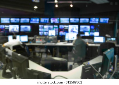 blur image, television studio live news broadcast.