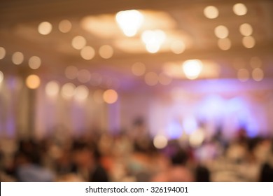 Blur Image Of Wedding Party In Large Hall For Background Usage