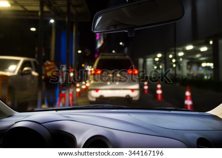 Blur image of windshield on the road at check point, use for background.