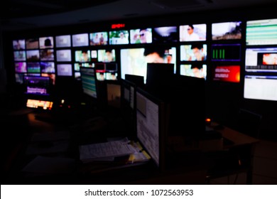 Blur Images Television Digital In Master Control Room.