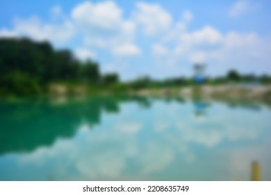 Blur Of Lake Talaga Biru Background In Summer, Turqoise Nature Concept