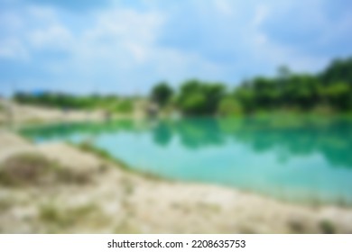 Blur Of Lake Talaga Biru Background In Summer, Turqoise Nature Concept