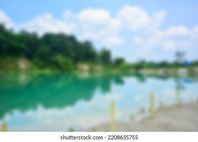 Blur Of Lake Talaga Biru Background In Summer, Turqoise Nature Concept