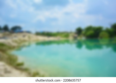 Blur Of Lake Talaga Biru Background In Summer, Turqoise Nature Concept