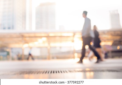 Blur  Light Gold  Abstract  Of Business People Walking In The Walkway Of Building Office/ Silhouettes Motion Style