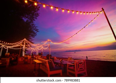 Blur The Lights On The Beach Restaurant In Pattaya, Thailand.