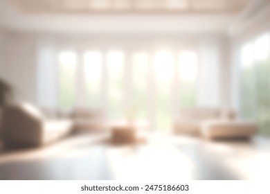 Blur living room at home with morning sunlight at big window for background usage. blur interior background concept. white, britht tone. - Powered by Shutterstock