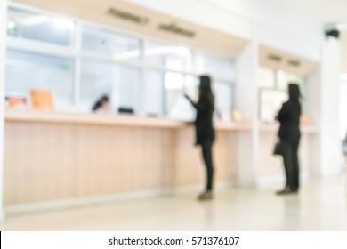 Blur medical background customer or patient service counter, office lobby, or bank  interior