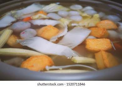 Blur Mix Steamboat Ingredients Inside Cooker Pot