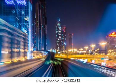 Blur Motion On Dubai Metro As World's Longest Fully Automated Metro Network (75 Km). 