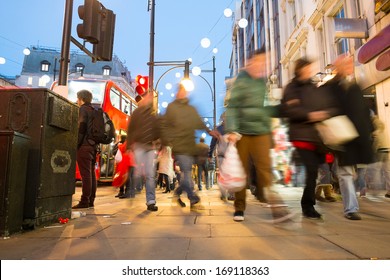 Blur Movement Of City People Worker, Shopping On Oxford Street, London, England, UK 