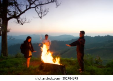 Blur night camping background. - Shutterstock ID 301784675