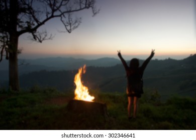 Blur at night camping background. - Shutterstock ID 302346641
