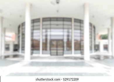 Blur Office Background Building Exterior View Toward Empty Lobby Glass Window Wall 