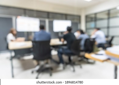 Blur office meeting blurred background with business people working group in boardroom discussion for teamwork brainstorming, executive seminar or professional training in small startup enterprise