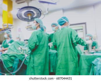 Blur Operation Room Background While Surgeon Surgery Patient White Colorectal Cancer