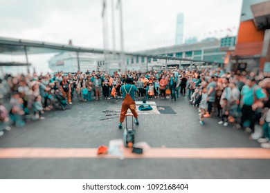 Blur Out Of Focus Background Of Street Talent Show In Public Place With A Lot Of Audiences Excite And Enjoy The Show 