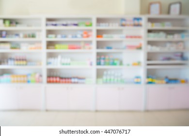 blur pharmacy store shelves filled with medicines