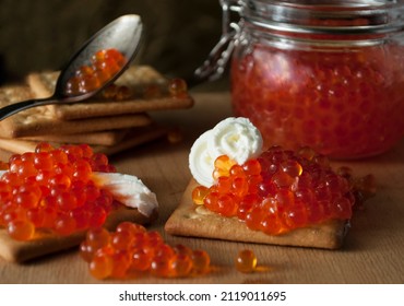 Blur, Red Caviar, Salmon Caviar, Russia, Caviar On A Cracker