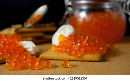 Blur, Red Caviar, Salmon Caviar, Russia, Caviar On A Cracker