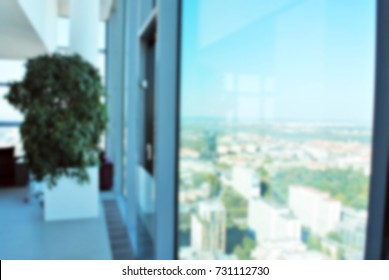Blur Room Office And Window City View Background