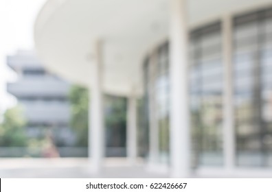 Blur School Or Office Background Lobby Hall Glass Wall Window With Blurry View Building Exterior 