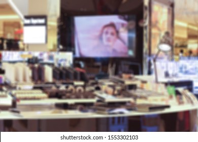 Blur Set Of Makeup In Department Store Shopping Mall For Background