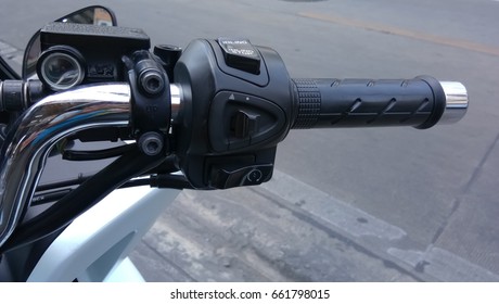 Blur Steering Wheel Motorcycle Throttle Control Lever Close Up