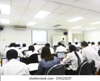 Blur student during study or lecture and quiz with teacher or professor in classroom with notebook in master degree of industrial management Engineering programs or MBA at Thailand university 