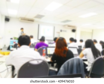 Blur Student During Study Or Lecture And Quiz Or Exams From Teacher Or Professor In Classroom With Notebook In Master Degree Of Industrial Management Programs Or MBA At Thailand University 