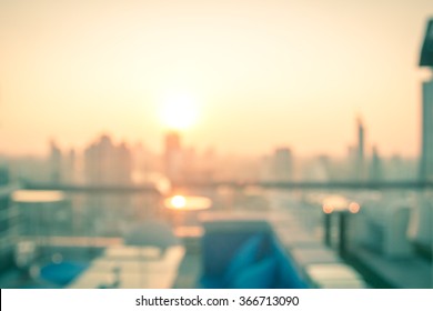 Blur Terrace Rooftop View Of City Autumn Sunset Background. Bangkok, Thailand, Asia