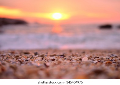 Blur Tropical Sunset Beach Abstract Background.Travel Concept.Low Angle Shot.