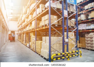 Blur Warehouse Inventory Product Stock For Logistic Background, Long Shelves With A Variety Of Boxes (Lights Background)