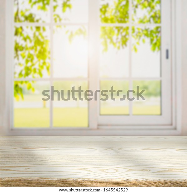 Blur Wooden Table Kitchen On Window Stock Photo (Edit Now) 1645542529