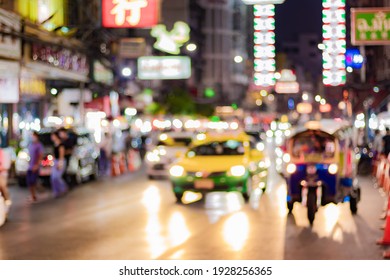 Blur Yaowarat Road, the main street in Chinatown in Thailand at night.