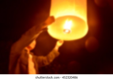 Blurred abstract background of Floating Lantern Festival in Thailand