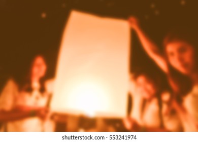 Blurred abstract background of Floating Lantern Festival in Thailand